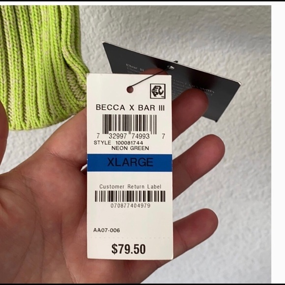 9. Becca Tilley Bar III Cowl Neck Striped Tan and Green Cropped Sweater - Picture 3 of 6